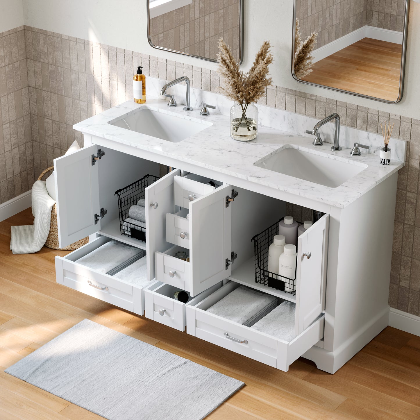 Solid Wood Frame Bathroom Vanity with Spacious Storage