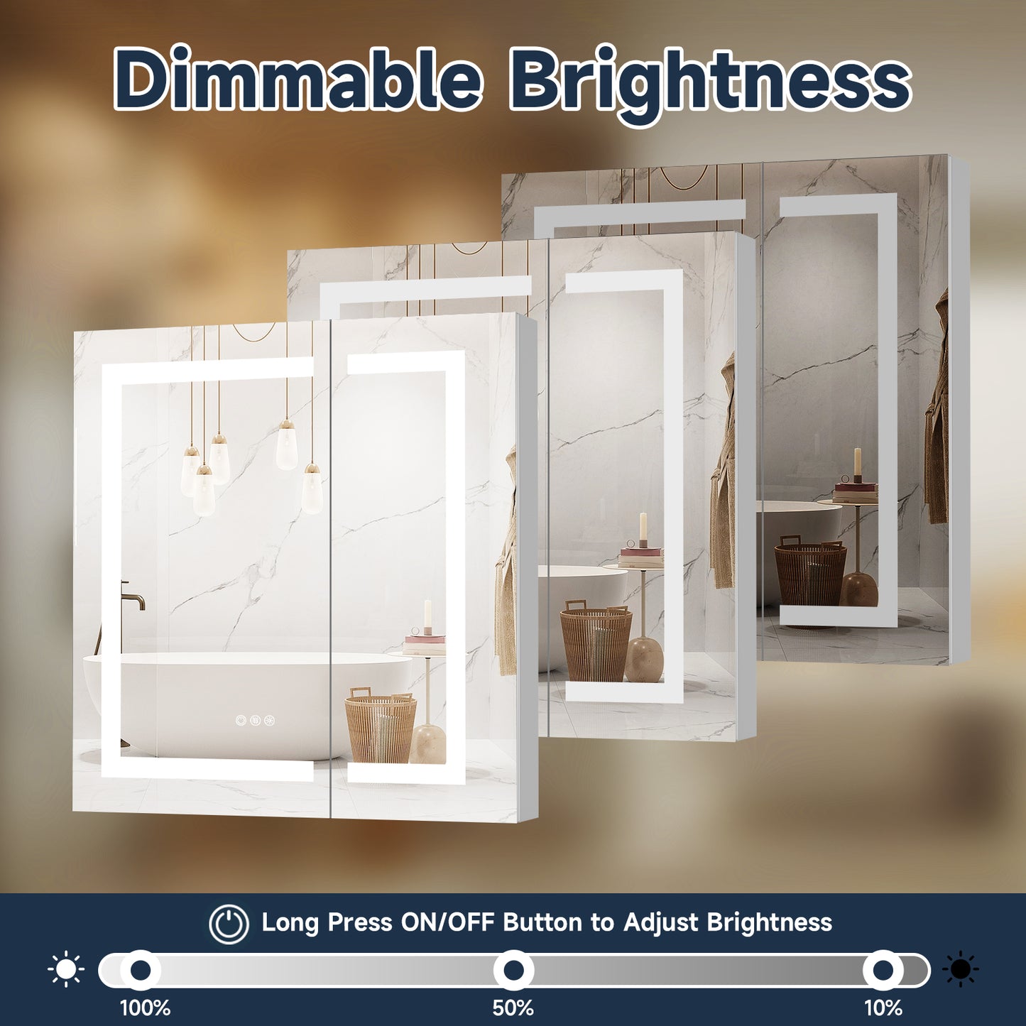 Lighted Mirror Medicine Cabinet 32"X36", Anti-Fog 3 Colors Dimmable LED, Built-in Outlets and USB Ports