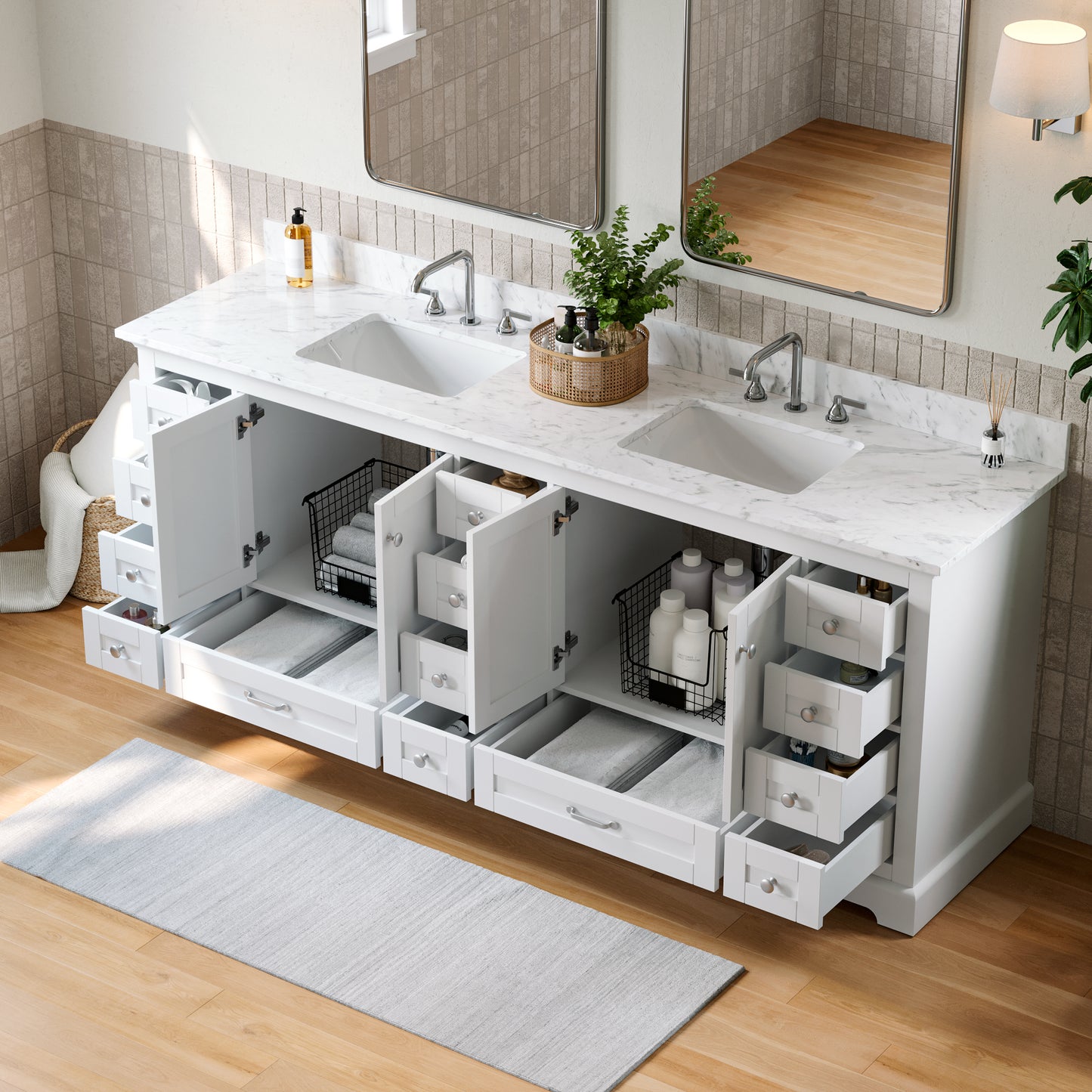 Solid Wood Frame Bathroom Vanity with Spacious Storage