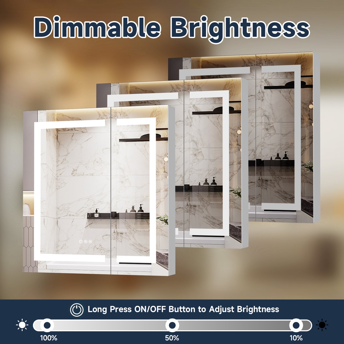 Lighted Mirror Medicine Cabinet 30"X32", Anti-Fog 3 Colors Dimmable LED, Built-in Outlets and USB Ports