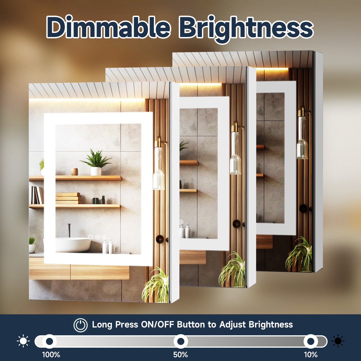 Lighted Mirror Medicine Cabinet 20"X32", Anti-Fog 3 Colors Dimmable LED, Built-in Outlets and USB Ports