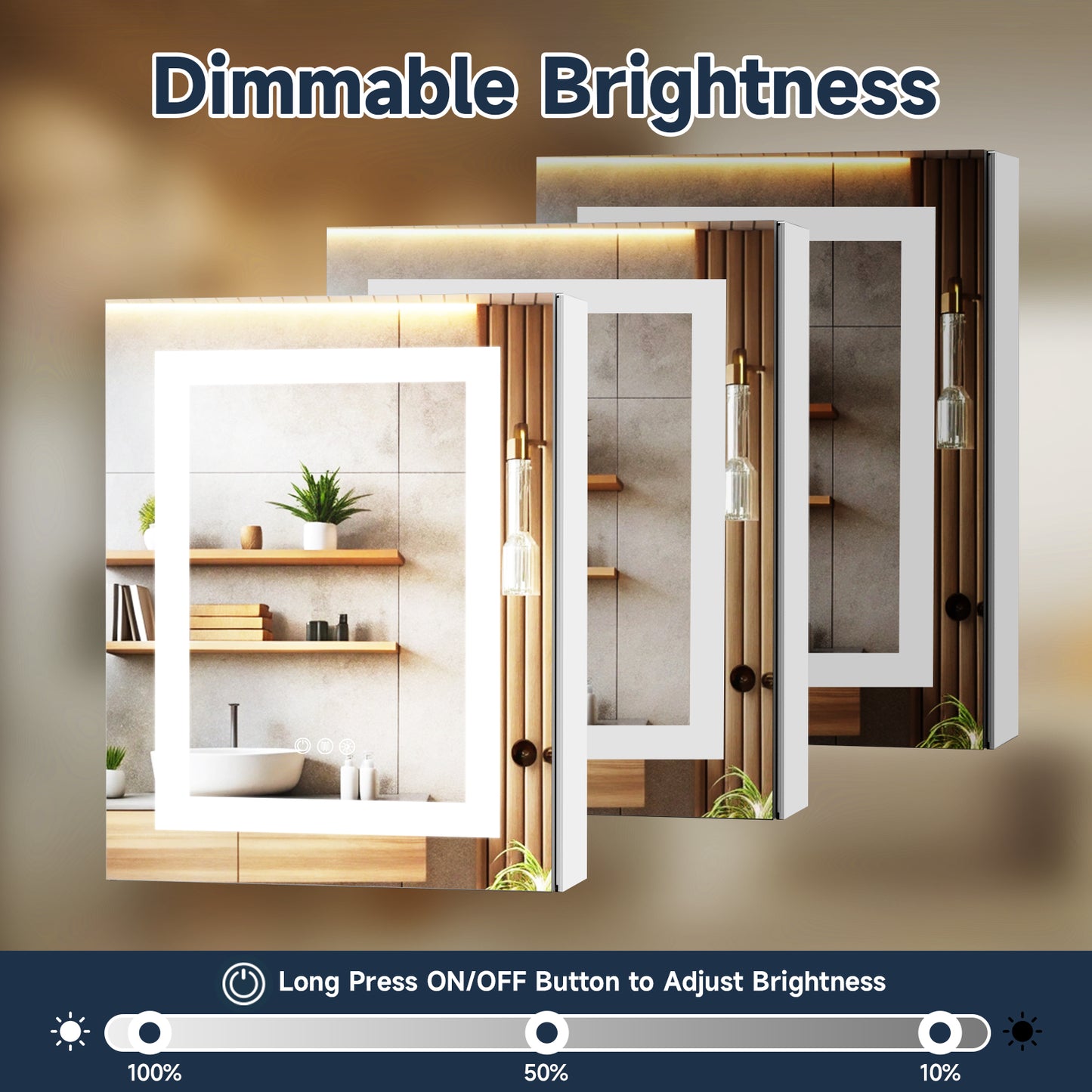 Lighted Mirror Medicine Cabinet 20"X26", Anti-Fog 3 Colors Dimmable LED, Built-in Outlets and USB Ports