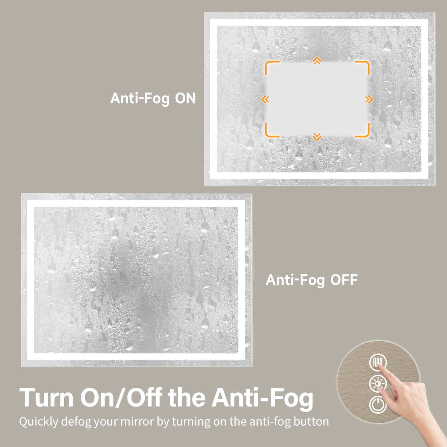 Wall Mounted LED Lighted Bathroom Mirror 40"x32", Anti-Fog, Memory Function, 3 Colors Dimmable