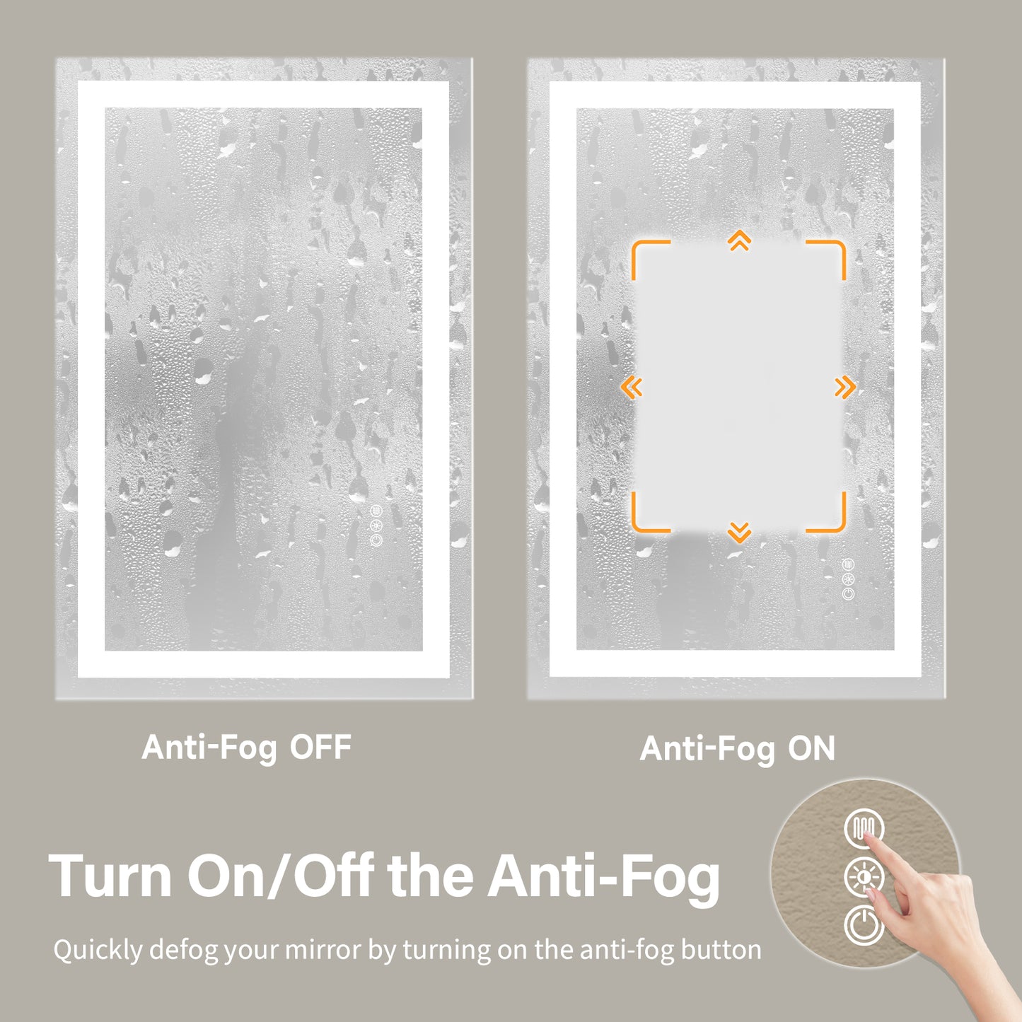 Wall Mounted LED Lighted Bathroom Mirror 24"x36", Anti-Fog, Memory Function, 3 Colors Dimmable