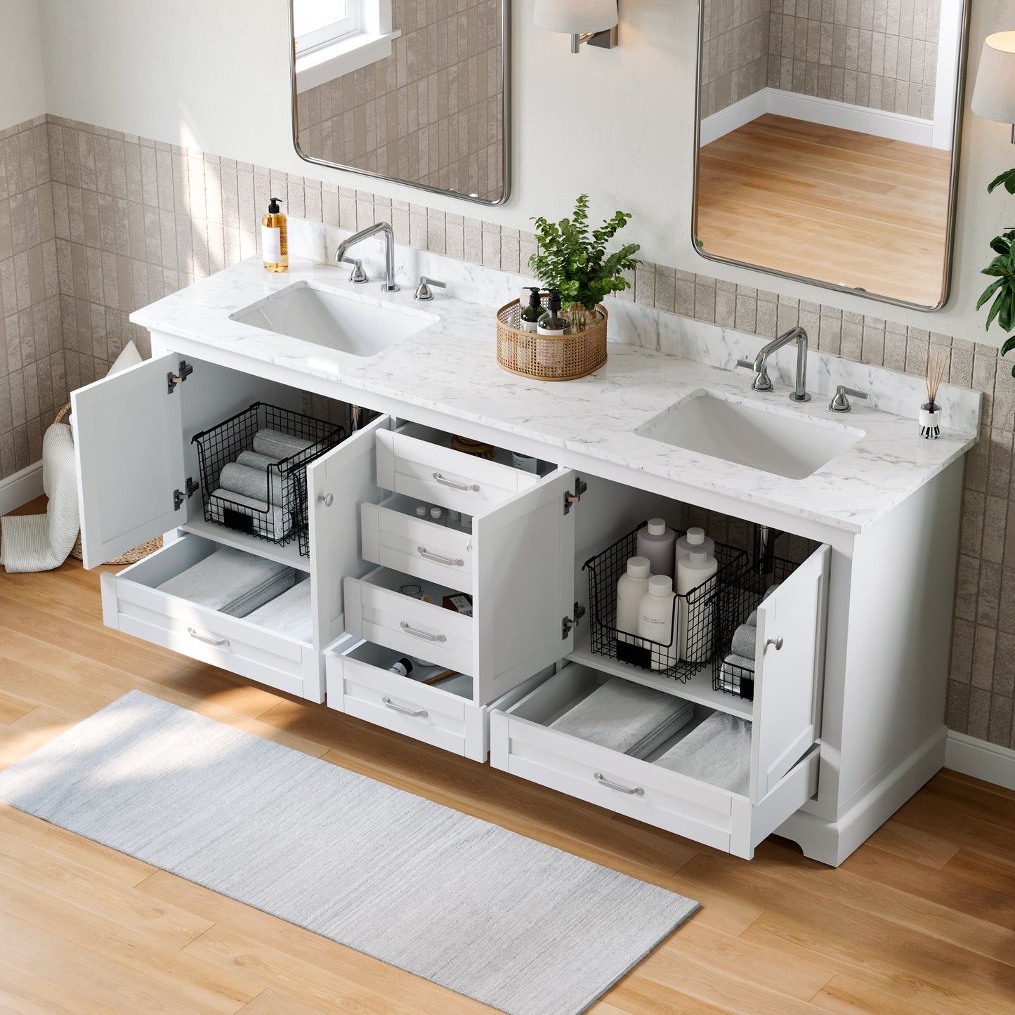 Solid Wood Frame Bathroom Vanity with Spacious Storage