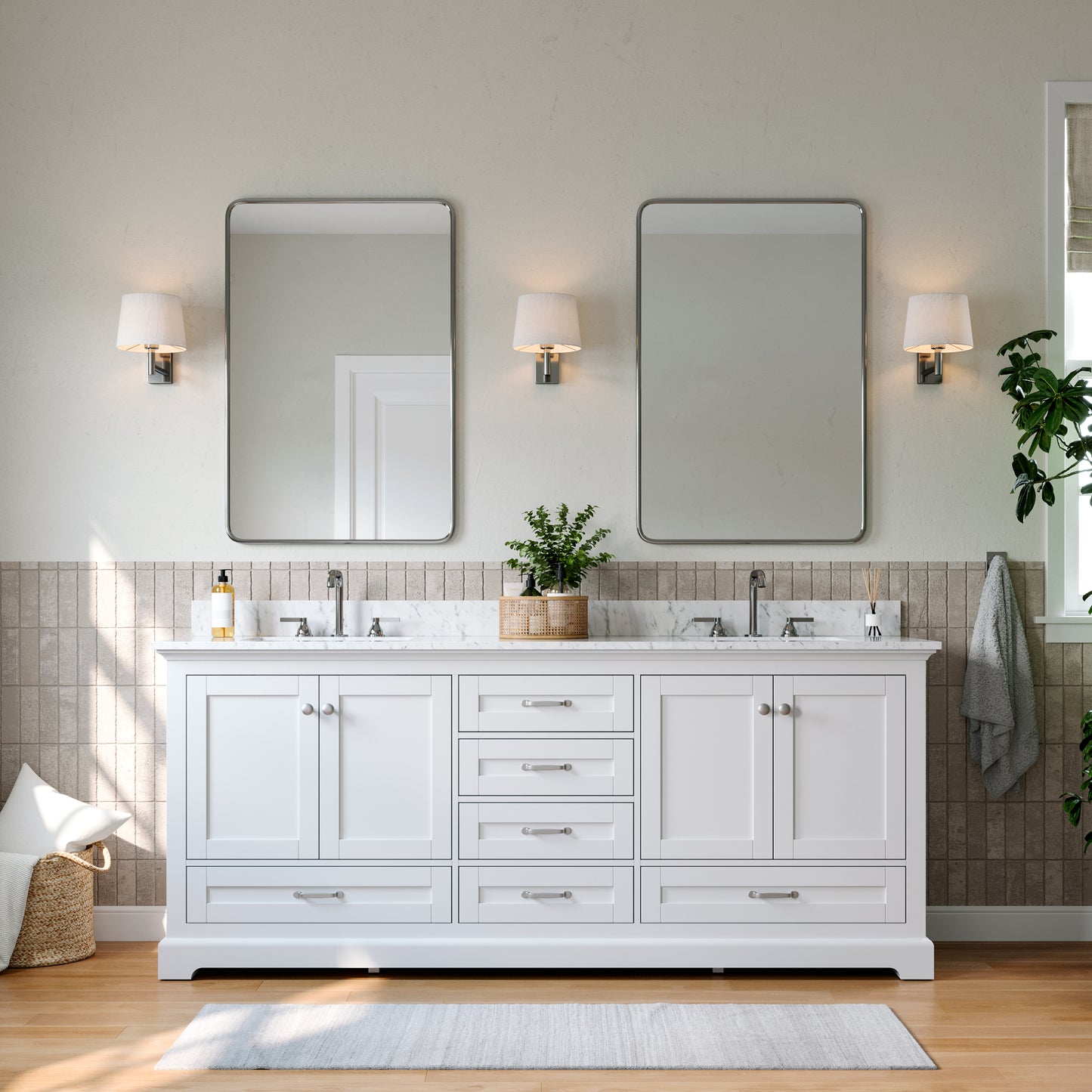 Solid Wood Frame Bathroom Vanity with Spacious Storage