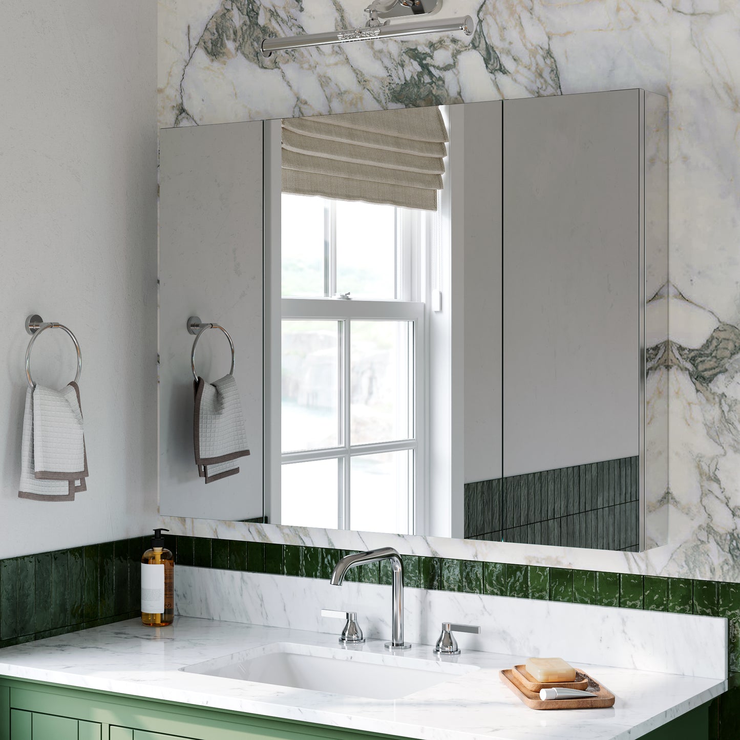 Triple Door Premium Medicine Cabinet with Mirror – 40" x 30", Surface or Recessed Mount