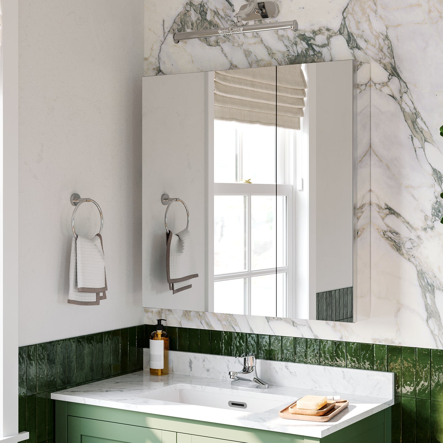 Double Door Premium Medicine Cabinet with Mirror – 30" x 30", Surface or Recessed Mount