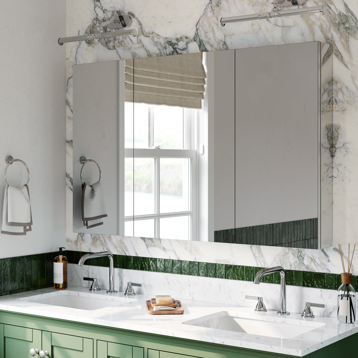 Triple Door Premium Medicine Cabinet with Mirror – 48" x 30", Surface or Recessed Mount