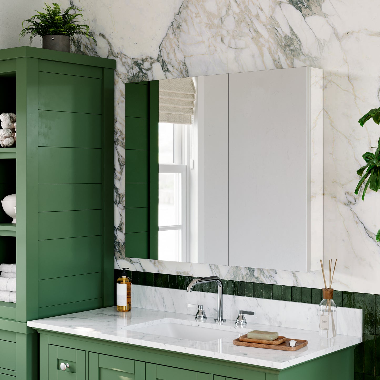 Double Door Premium Medicine Cabinet with Mirror – 36" x 30", Surface or Recessed Mount