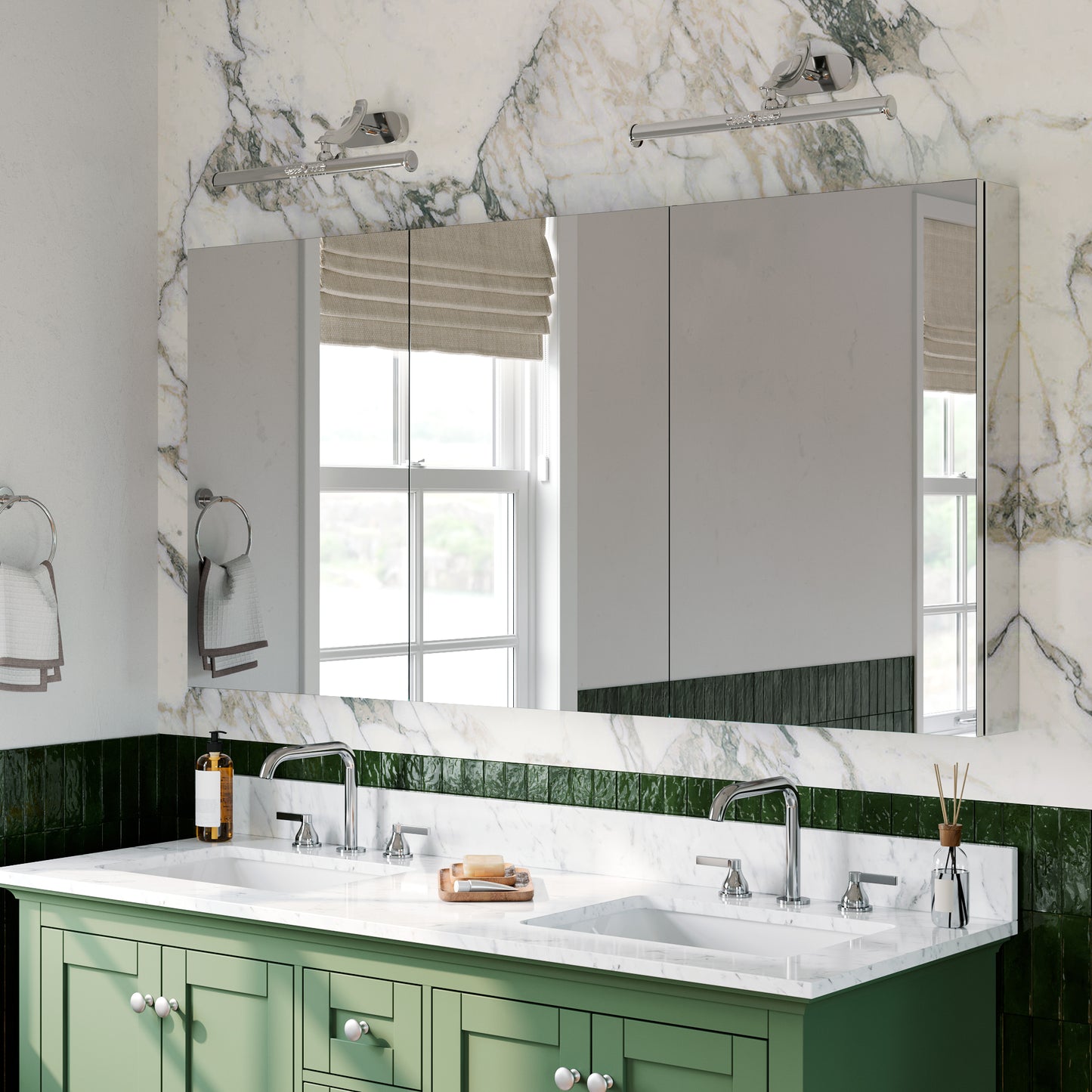 Triple Door Premium Medicine Cabinet with Mirror – 60" x 30", Surface or Recessed Mount