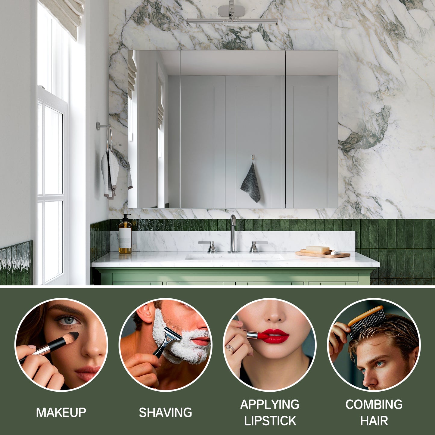 Triple Door Premium Medicine Cabinet with Mirror – 40" x 30", Surface or Recessed Mount