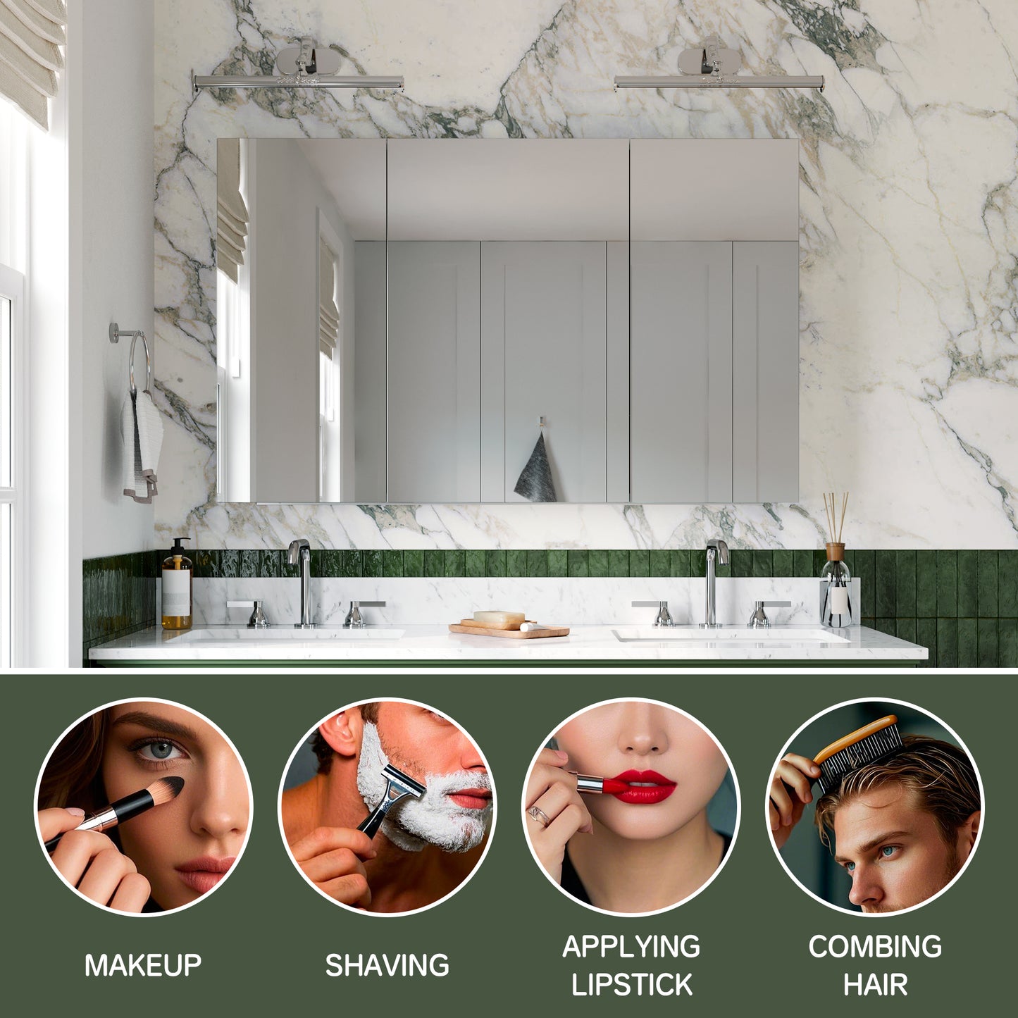 Triple Door Premium Medicine Cabinet with Mirror – 48" x 30", Surface or Recessed Mount