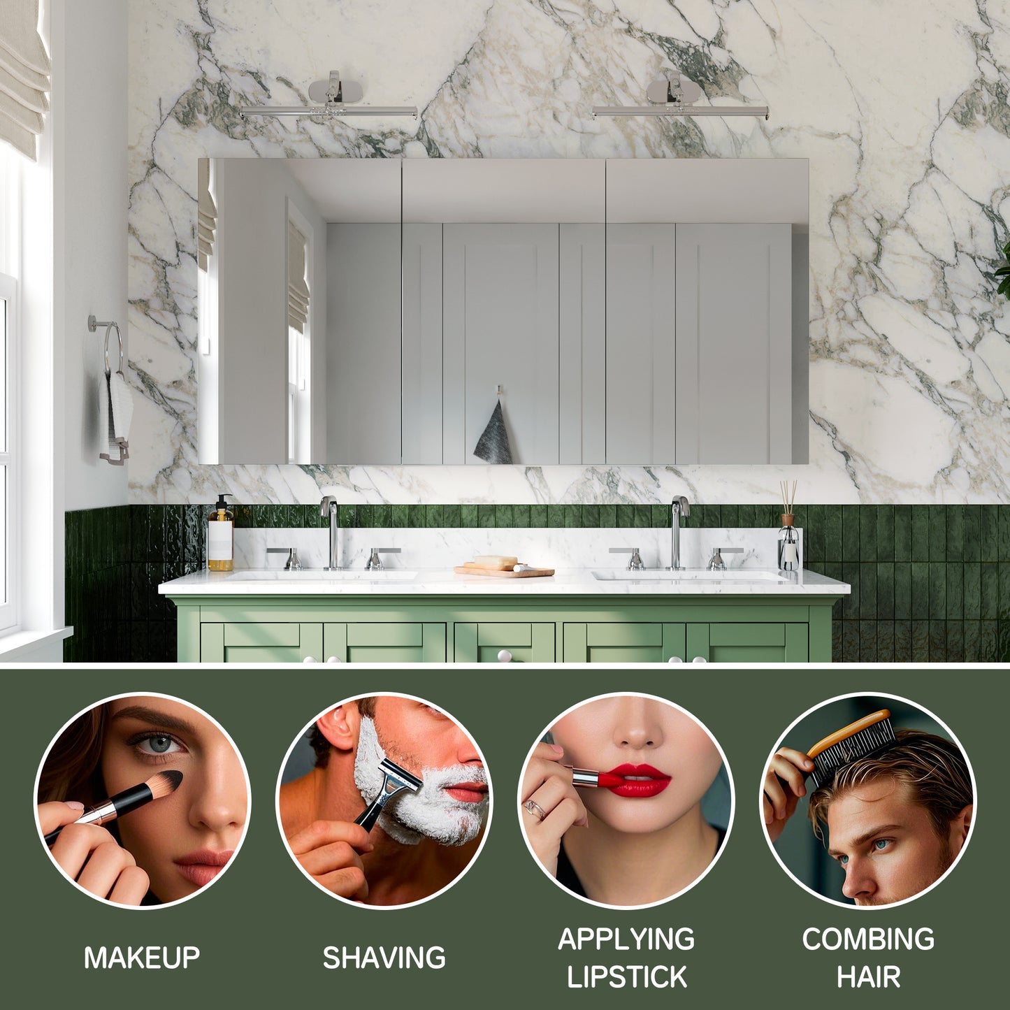 Triple Door Premium Medicine Cabinet with Mirror – 60" x 30", Surface or Recessed Mount