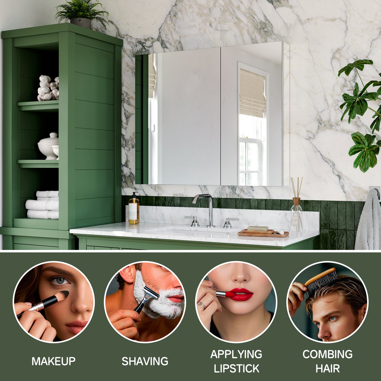 Double Door Premium Medicine Cabinet with Mirror – 36" x 30", Surface or Recessed Mount