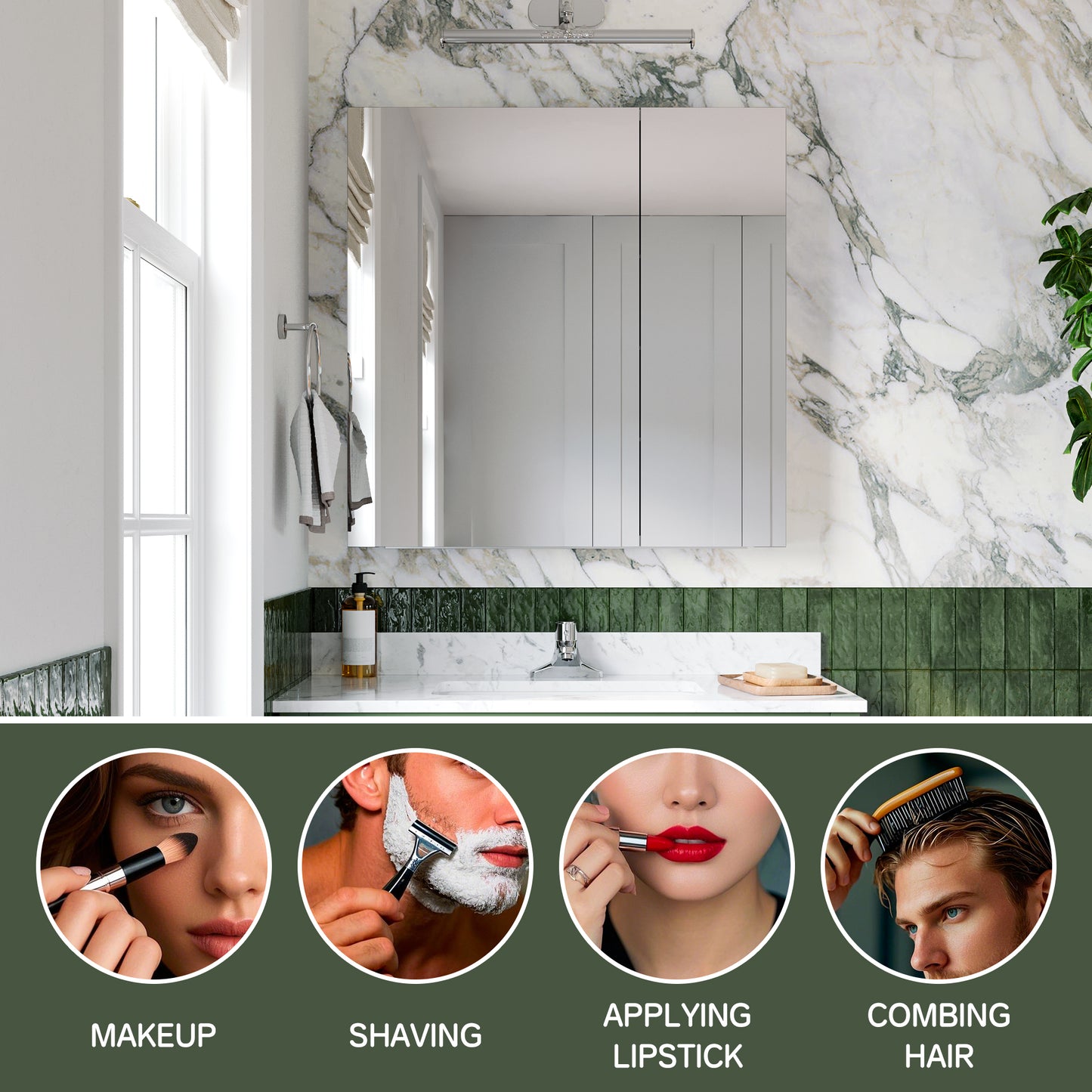 Double Door Premium Medicine Cabinet with Mirror – 30" x 30", Surface or Recessed Mount