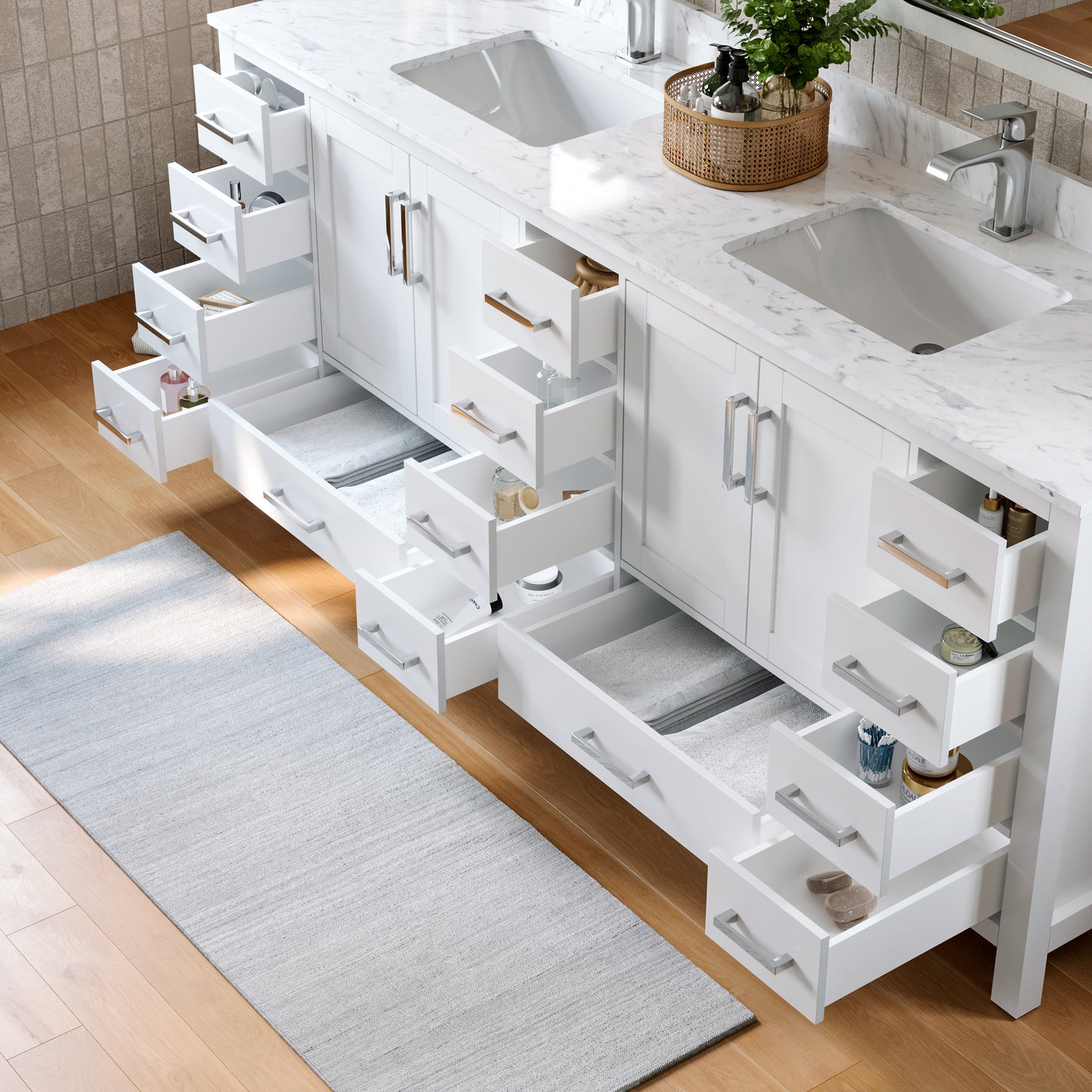 Solid Wood Frame Bathroom Vanity with Spacious Storage