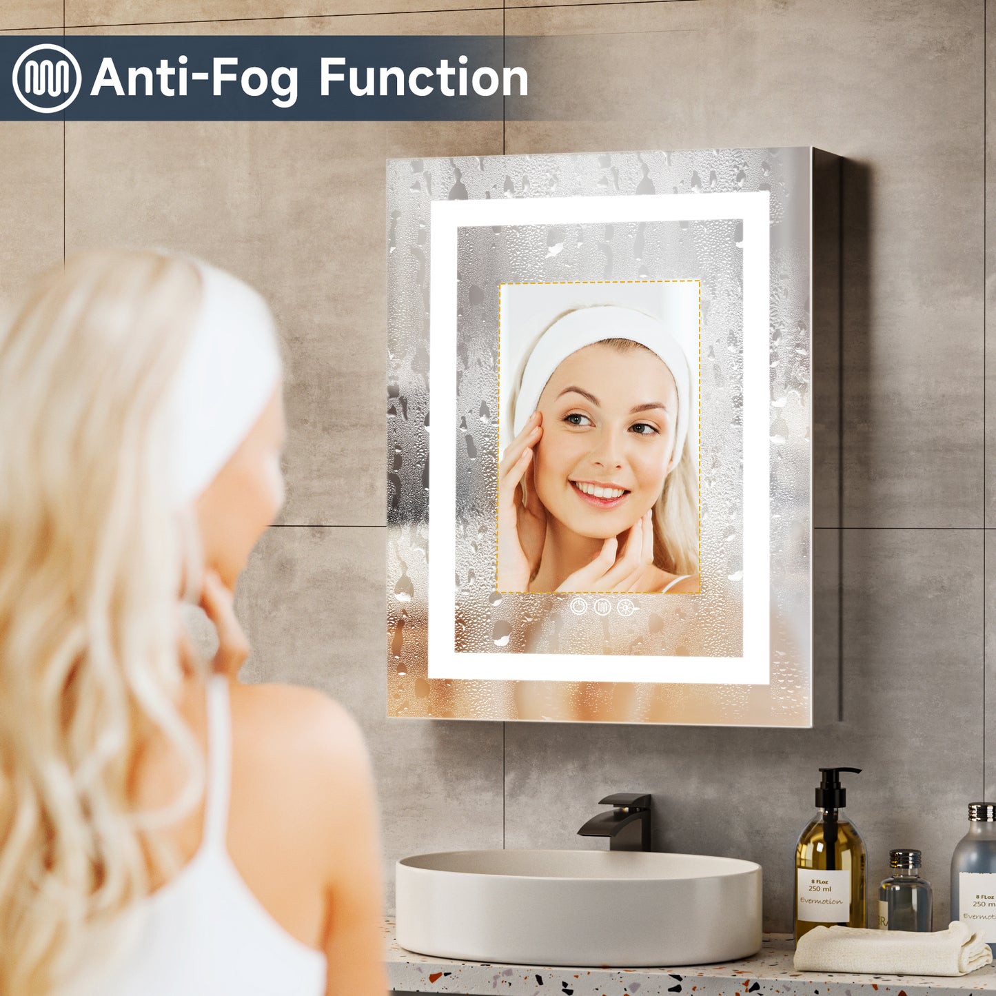 Lighted Mirror Medicine Cabinet 20"X26", Anti-Fog 3 Colors Dimmable LED, Built-in Outlets and USB Ports