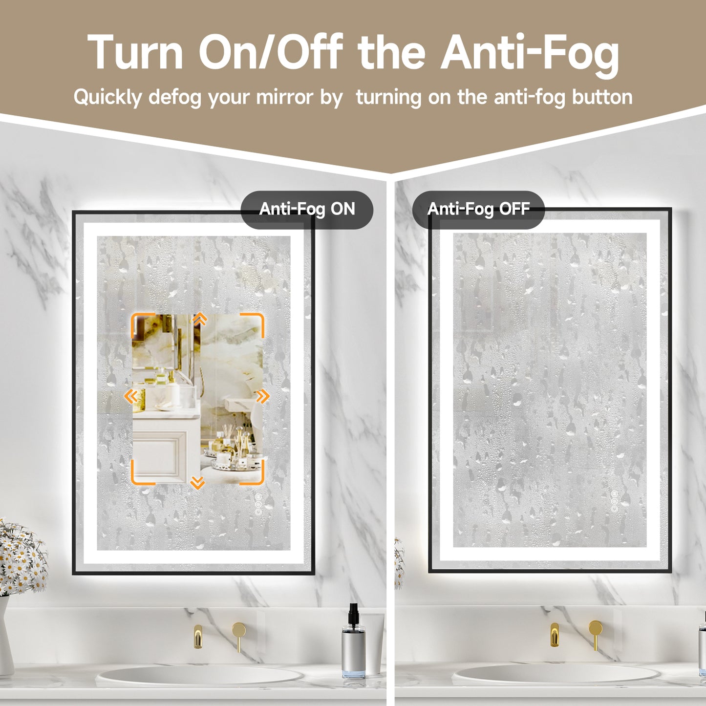 Black Frame LED Lighted Bathroom Mirror 24"x36", Anti-Fog, Memory Function, 3 Colors Dimmable