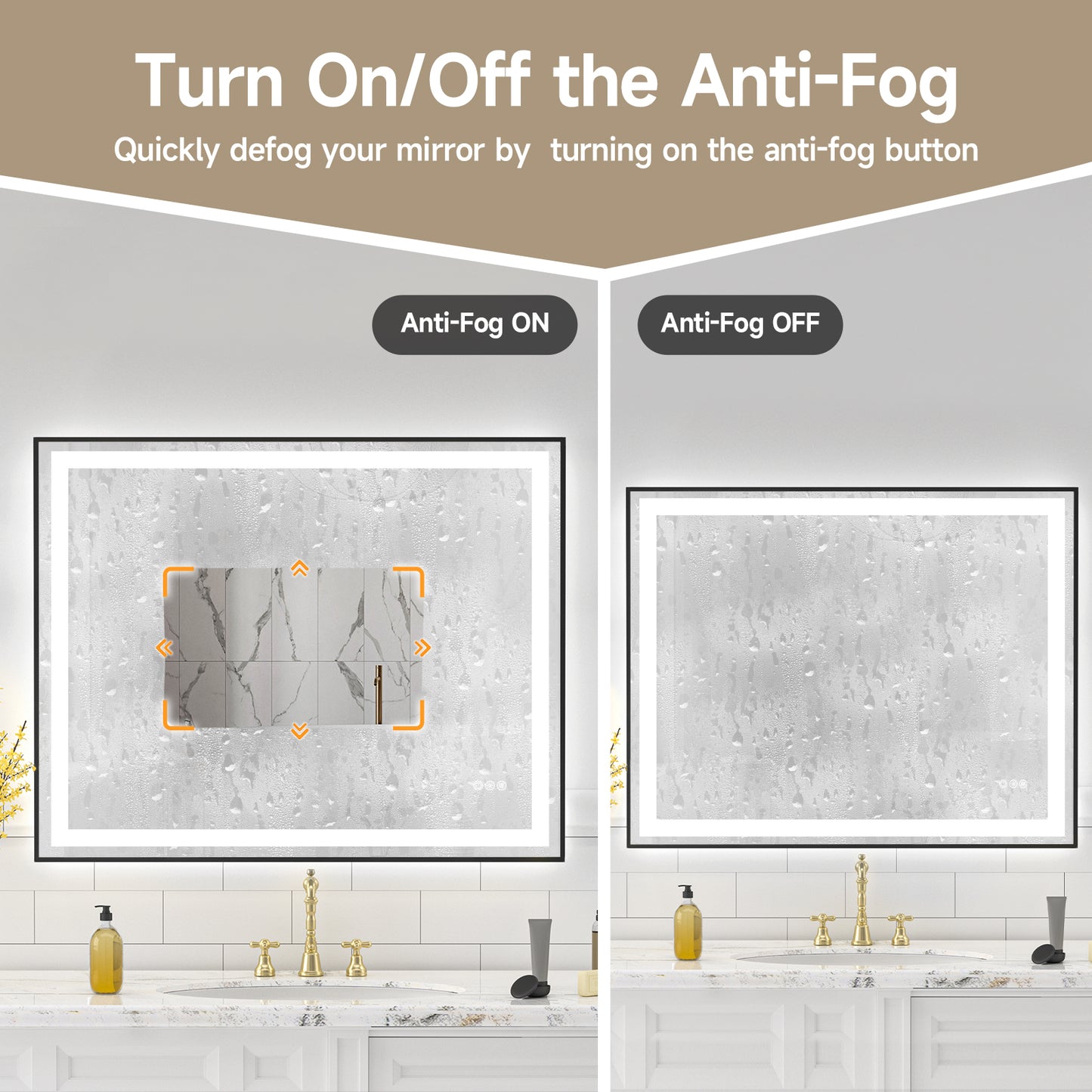 Black Frame LED Lighted Bathroom Mirror 40"x32", Anti-Fog, Memory Function, 3 Colors Dimmable