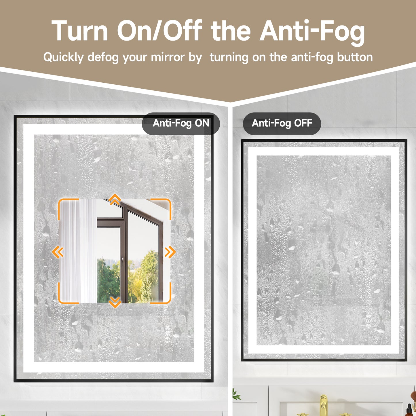 Black Frame LED Lighted Bathroom Mirror 24"x32", Anti-Fog, Memory Function, 3 Colors Dimmable