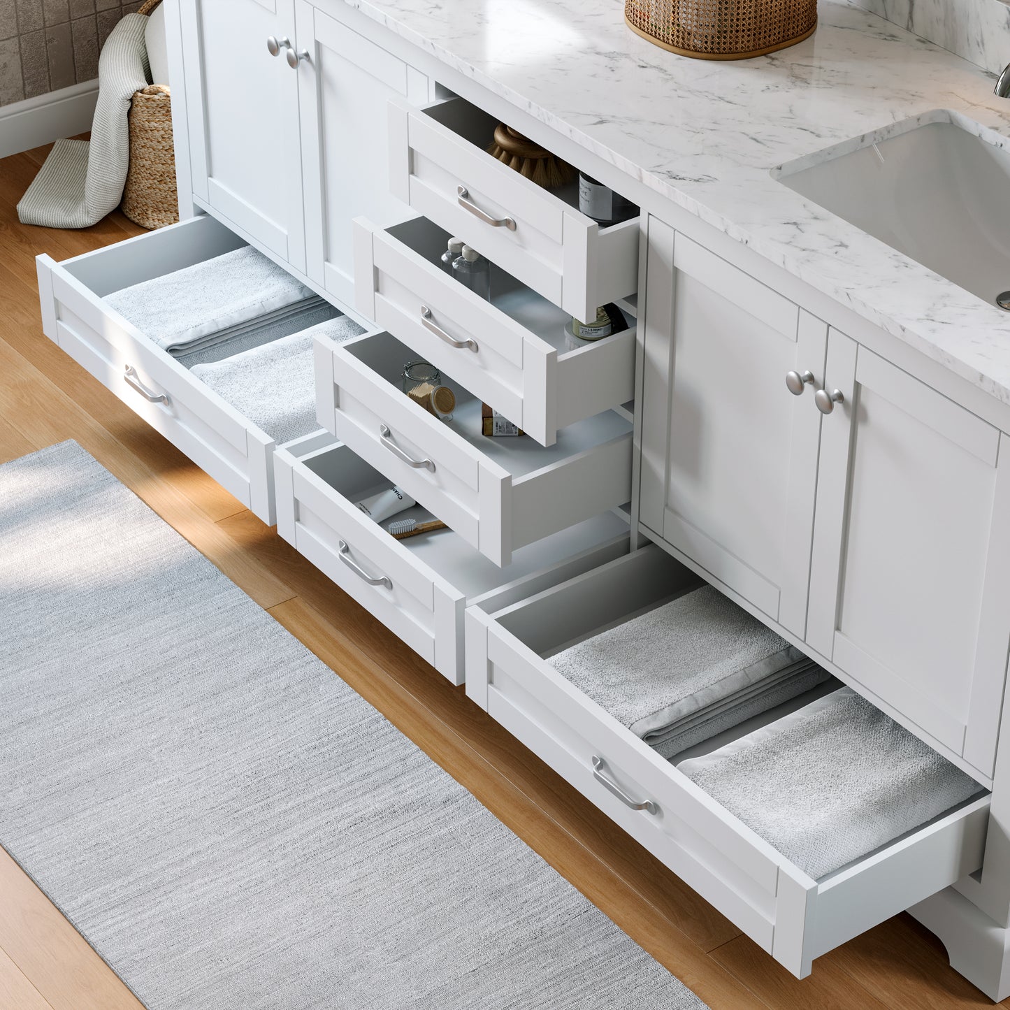 Solid Wood Frame Bathroom Vanity with Spacious Storage