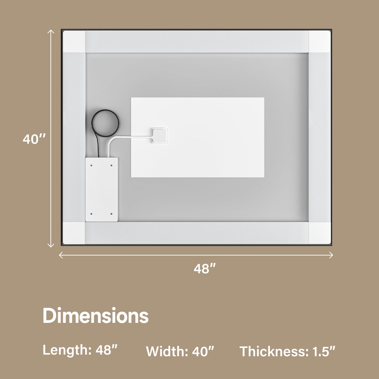 Black Frame LED Lighted Bathroom Mirror 48"x40", Anti-Fog, Memory Function, 3 Colors Dimmable