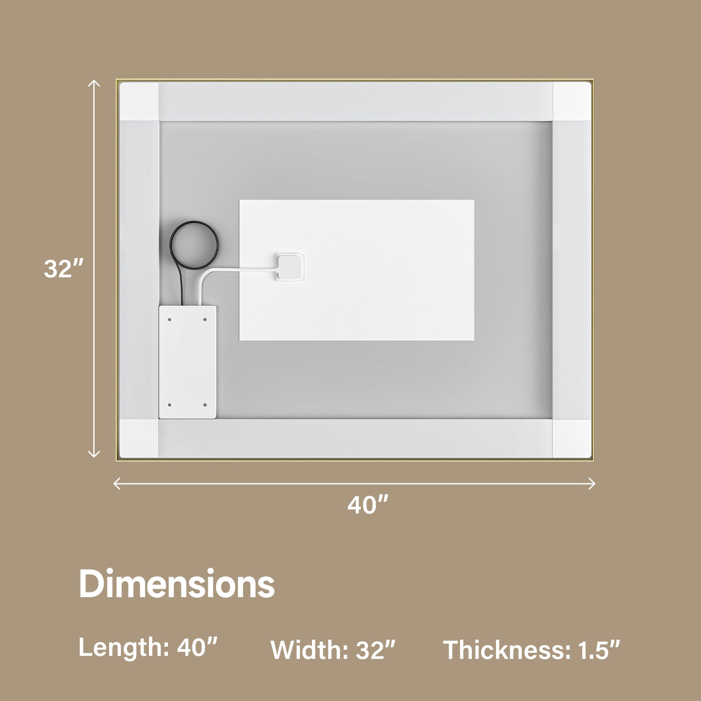 Gold Frame LED Lighted Bathroom Mirror 40"x32", Anti-Fog, Memory Function, 3 Colors Dimmable