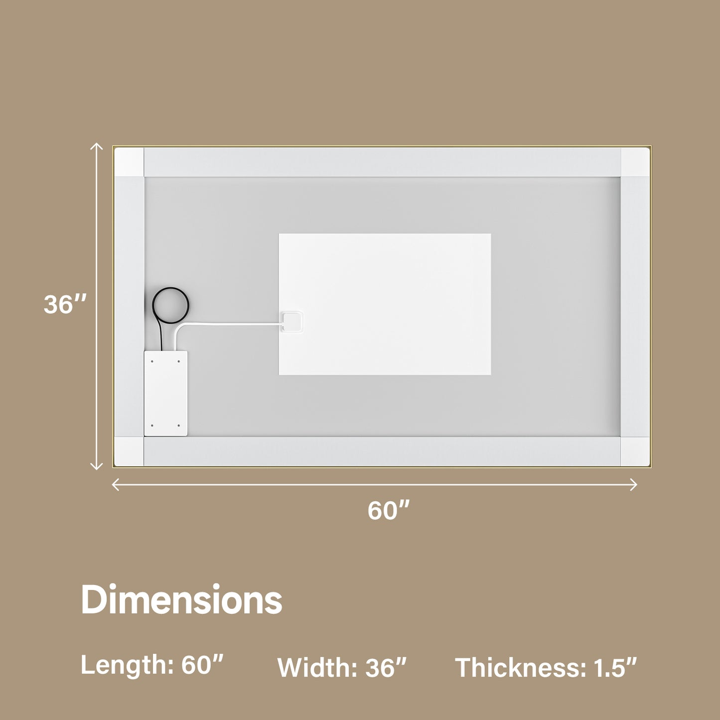 Gold Frame LED Lighted Bathroom Mirror 60"x36", Anti-Fog, Memory Function, 3 Colors Dimmable