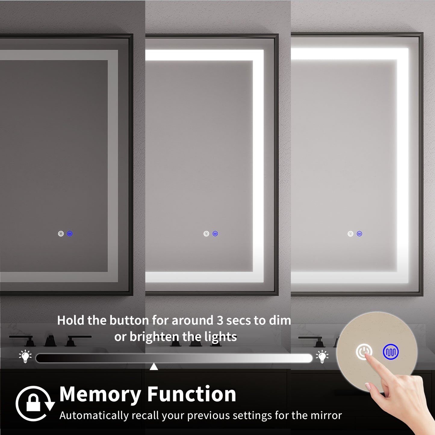 48"x40" LED Bathroom Mirror with Black Frame, Anti-Fog Memory Setting, 3 Colors Dimmable Lighted Bathroom Mirror Wall Mounted