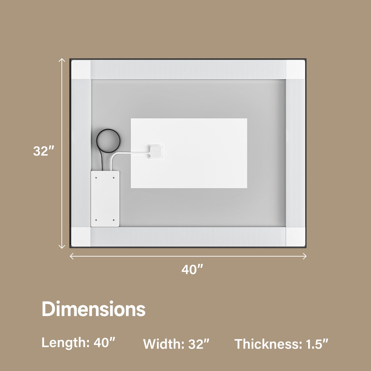 Black Frame LED Lighted Bathroom Mirror 40"x32", Anti-Fog, Memory Function, 3 Colors Dimmable