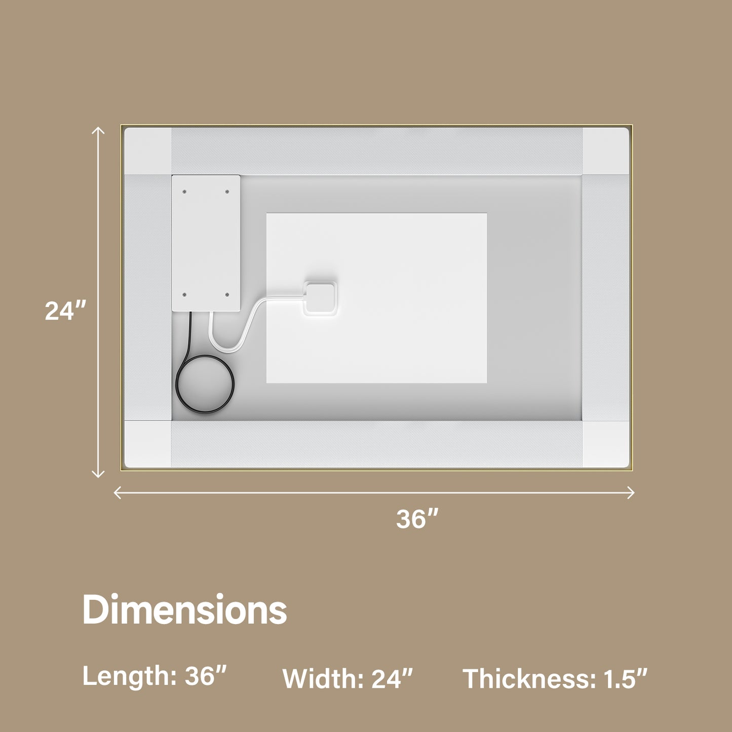 Gold Frame LED Lighted Bathroom Mirror 24"x36", Anti-Fog, Memory Function, 3 Colors Dimmable