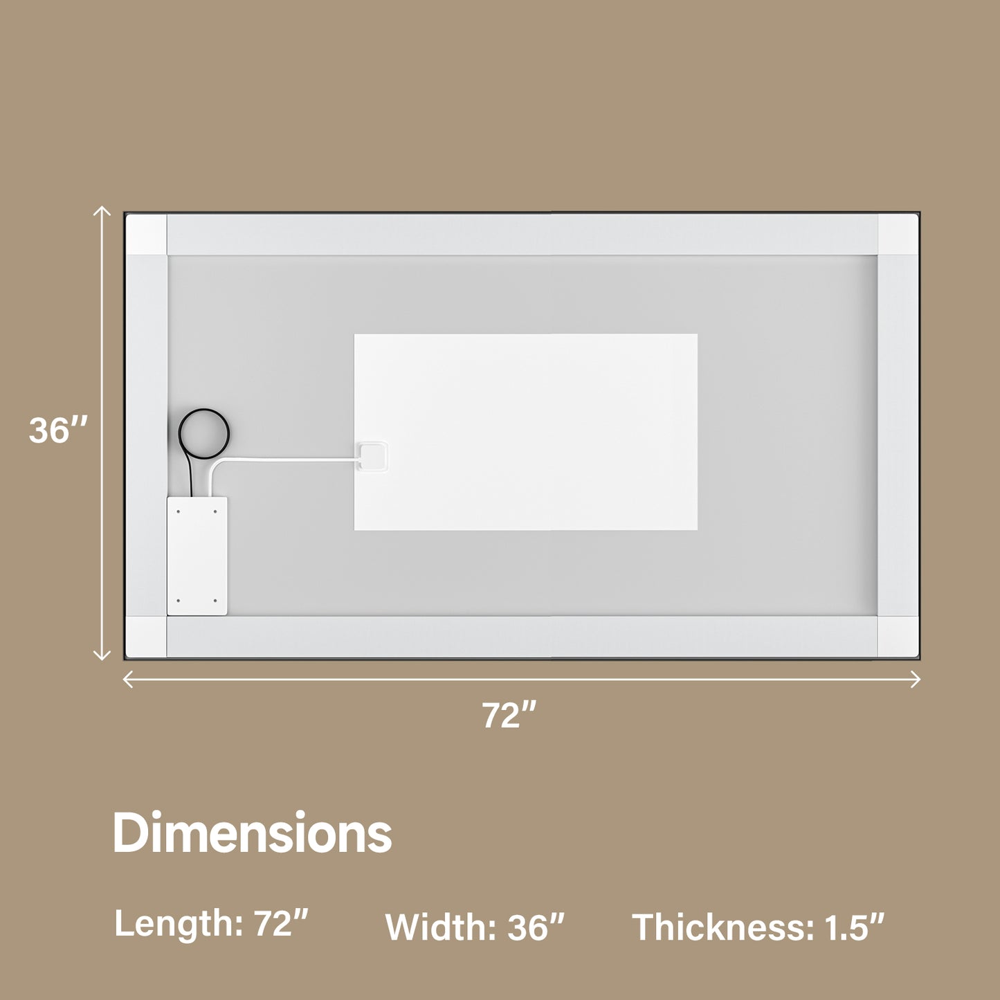 Black Frame LED Lighted Bathroom Mirror 72"x36", Anti-Fog, Memory Function, 3 Colors Dimmable