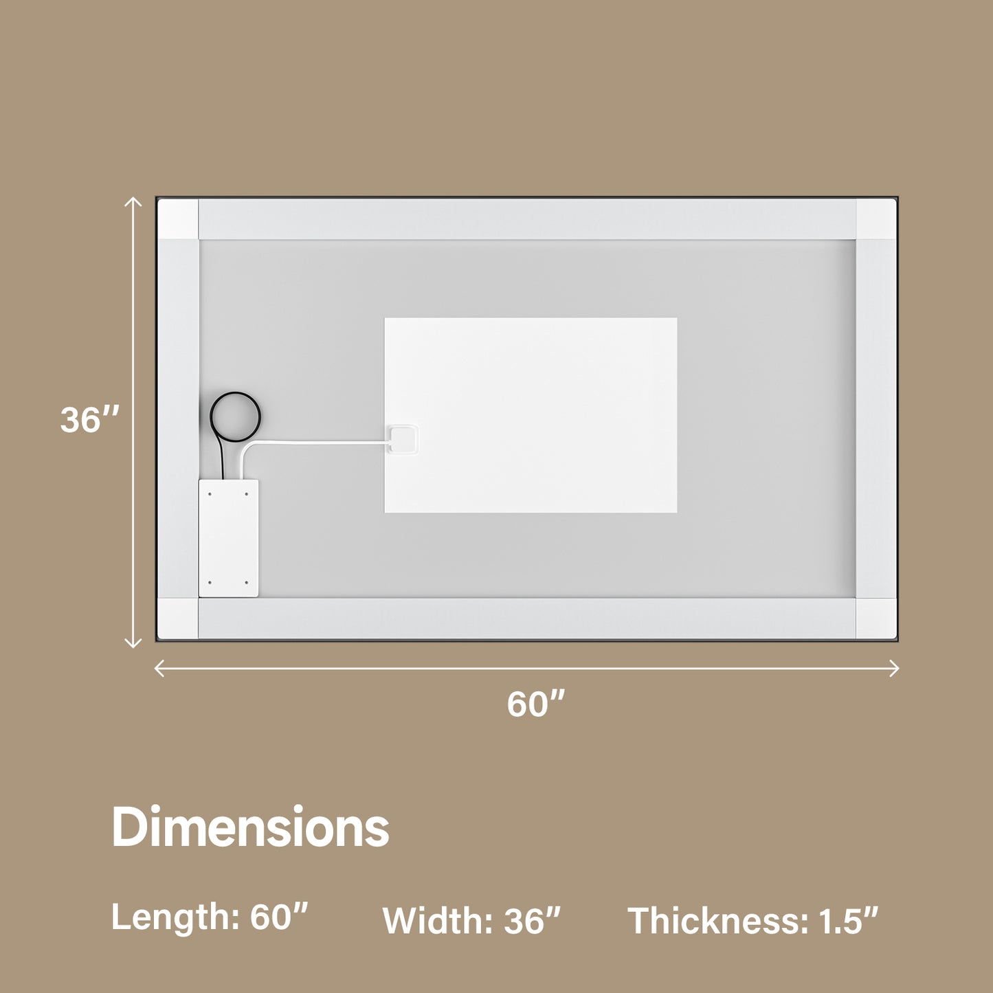 Black Frame LED Lighted Bathroom Mirror 60"x36", Anti-Fog, Memory Function, 3 Colors Dimmable