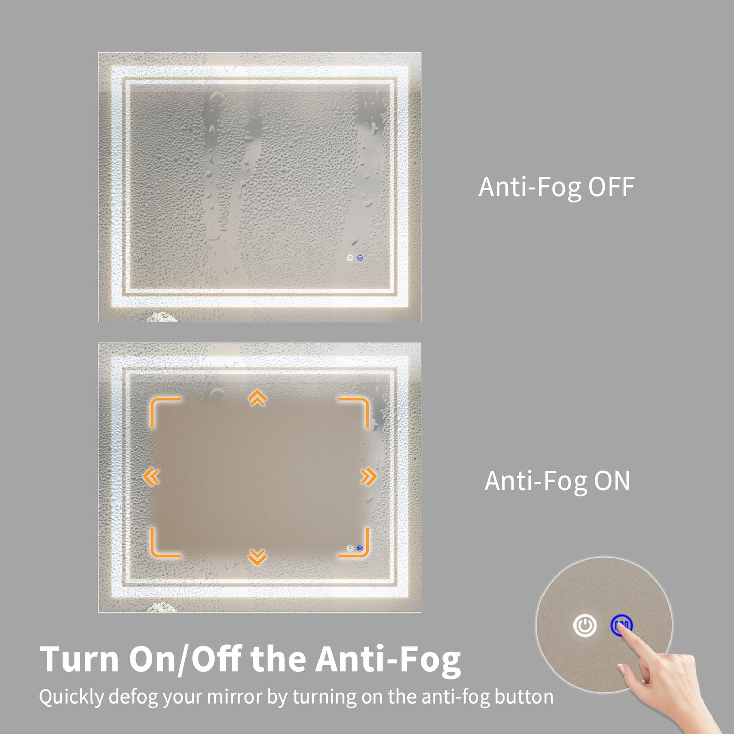 40"x32" LED Bathroom Mirror, Anti-Fog Memory Setting, 3 Colors Dimmable Lighted Bathroom Mirror Wall Mounted