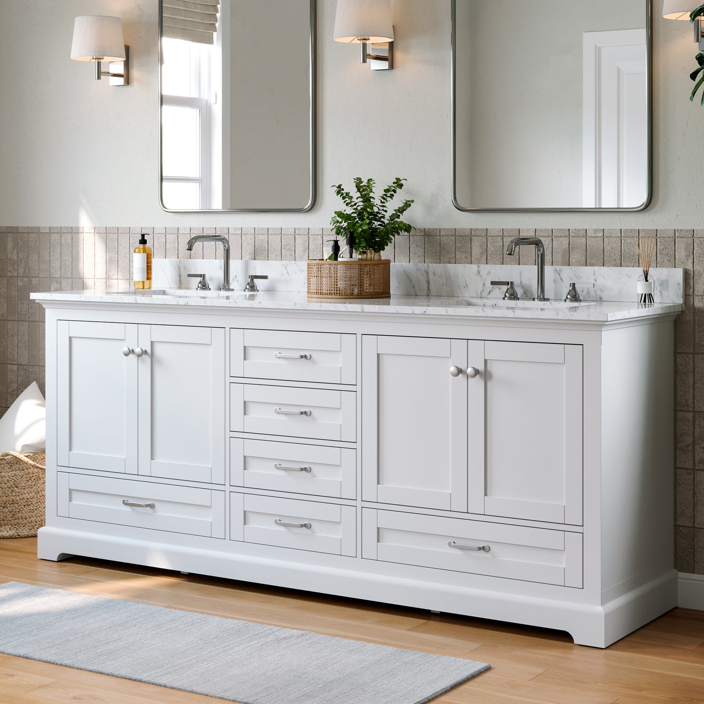 Solid Wood Frame Bathroom Vanity with Spacious Storage