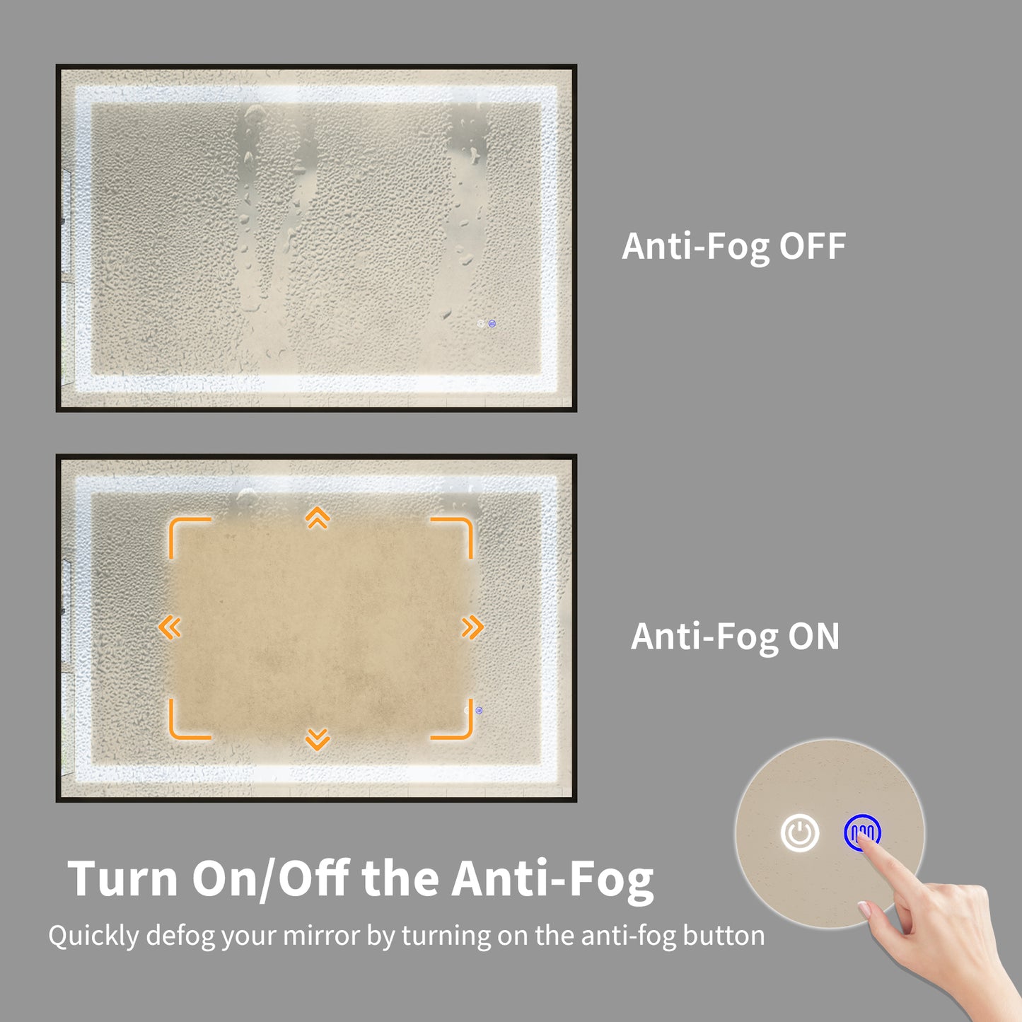 60"x40" LED Bathroom Mirror with Black Frame, Anti-Fog Memory Setting, 3 Colors Dimmable Lighted Bathroom Mirror Wall Mounted