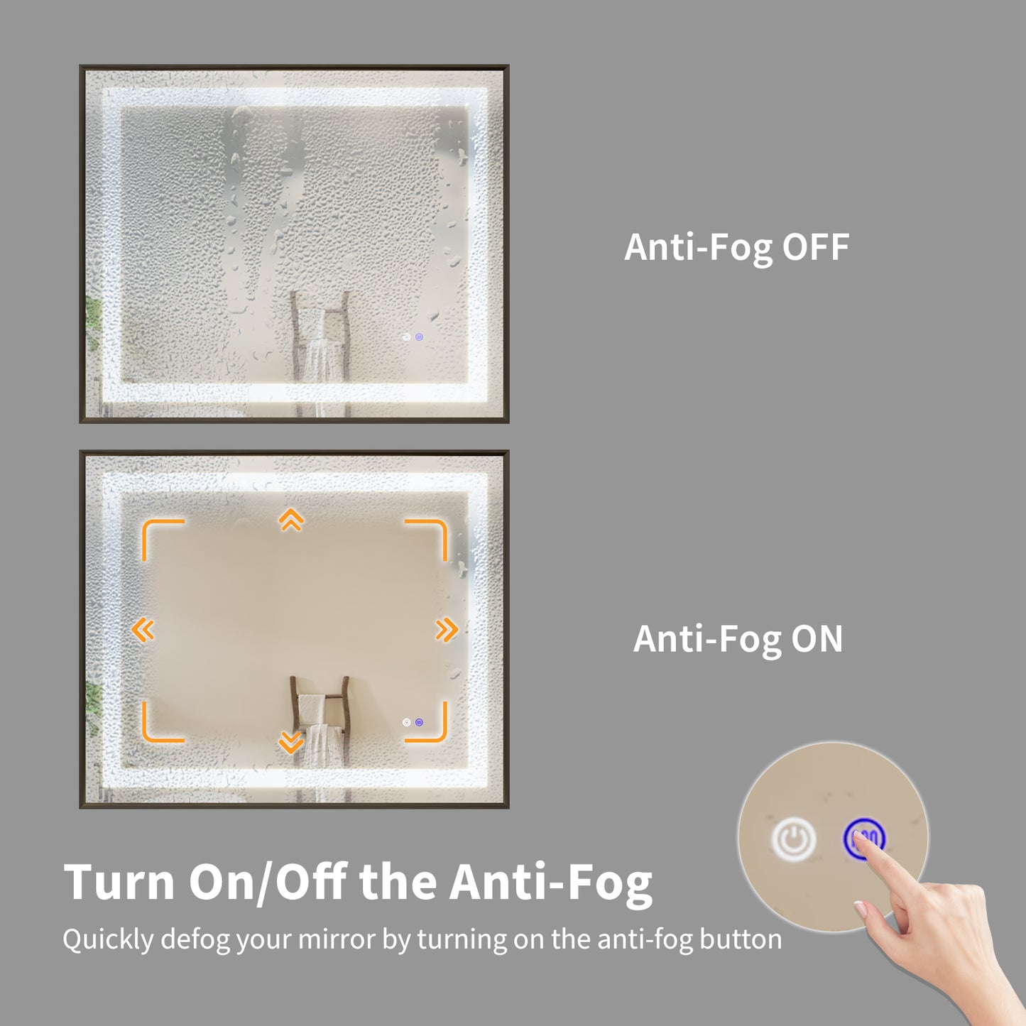 48"x40" LED Bathroom Mirror with Black Frame, Anti-Fog Memory Setting, 3 Colors Dimmable Lighted Bathroom Mirror Wall Mounted