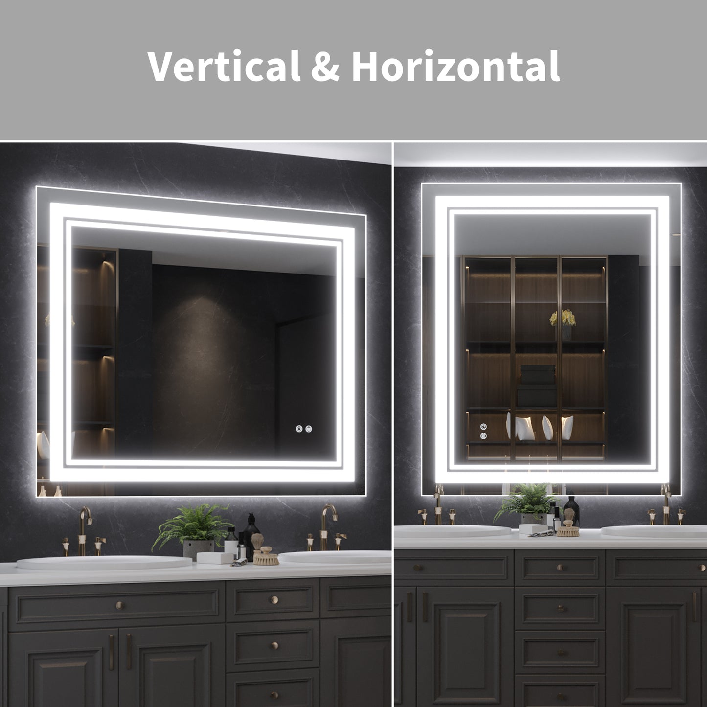 60"x40" LED Bathroom Mirror, Anti-Fog Memory Setting, 3 Colors Dimmable Lighted Bathroom Mirror Wall Mounted