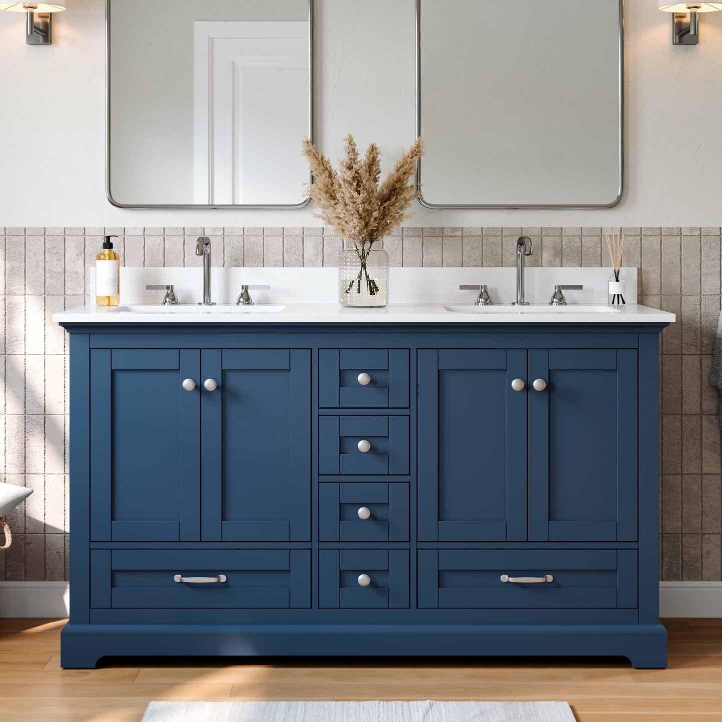 Solid Wood Frame Bathroom Vanity with Spacious Storage