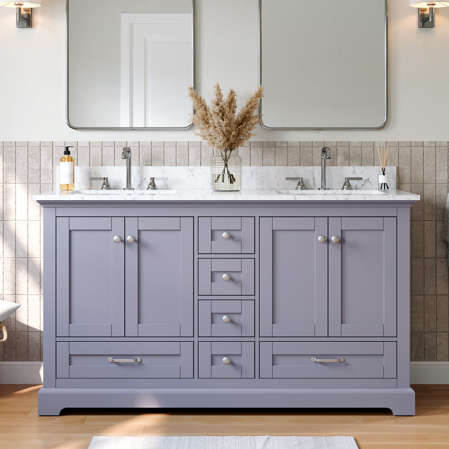 Solid Wood Frame Bathroom Vanity with Spacious Storage