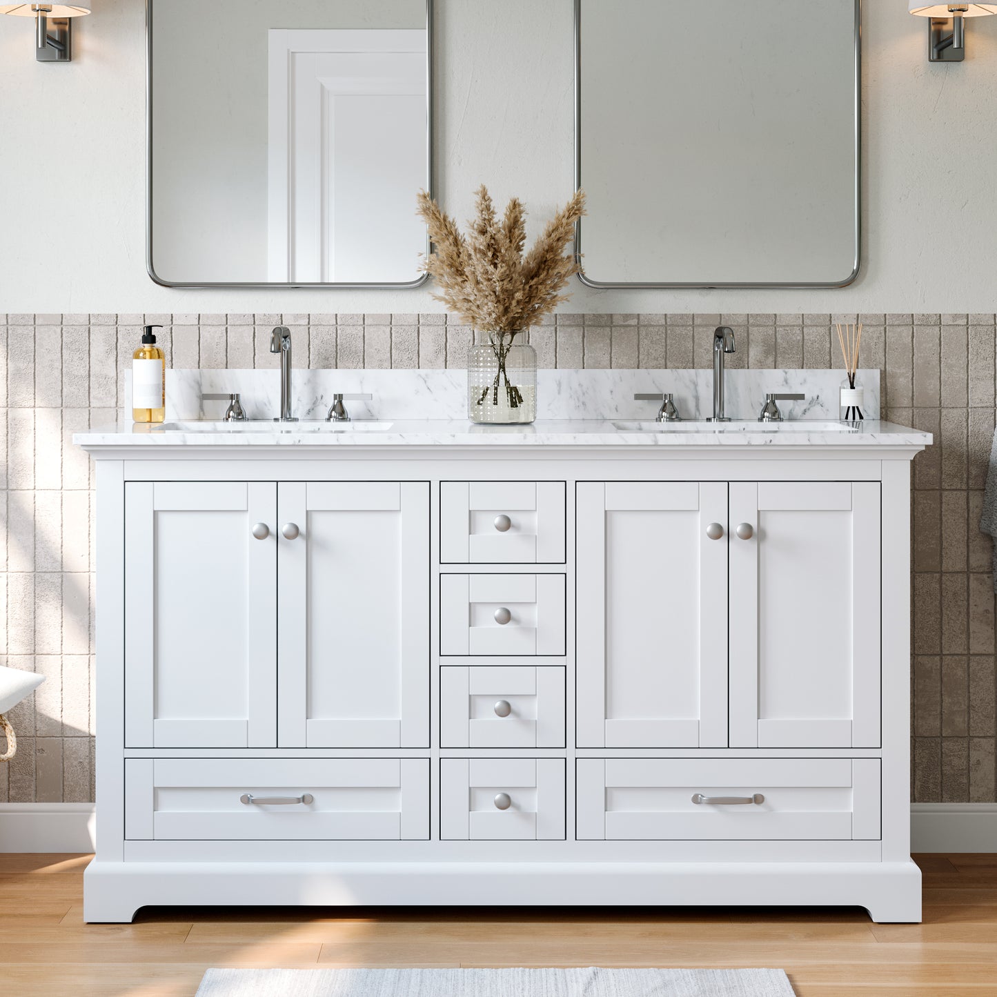 Solid Wood Frame Bathroom Vanity with Spacious Storage
