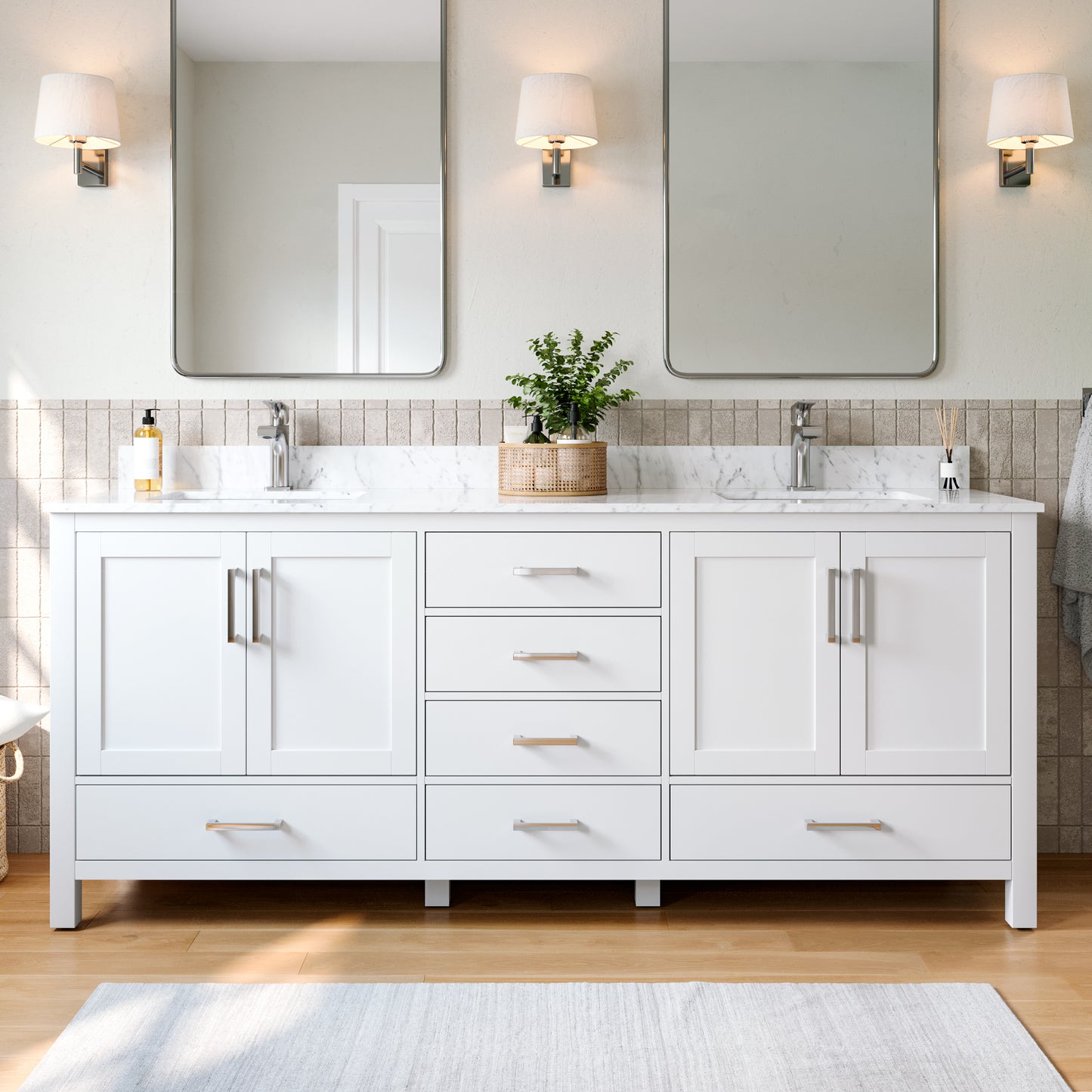 Solid Wood Frame Bathroom Vanity with Spacious Storage