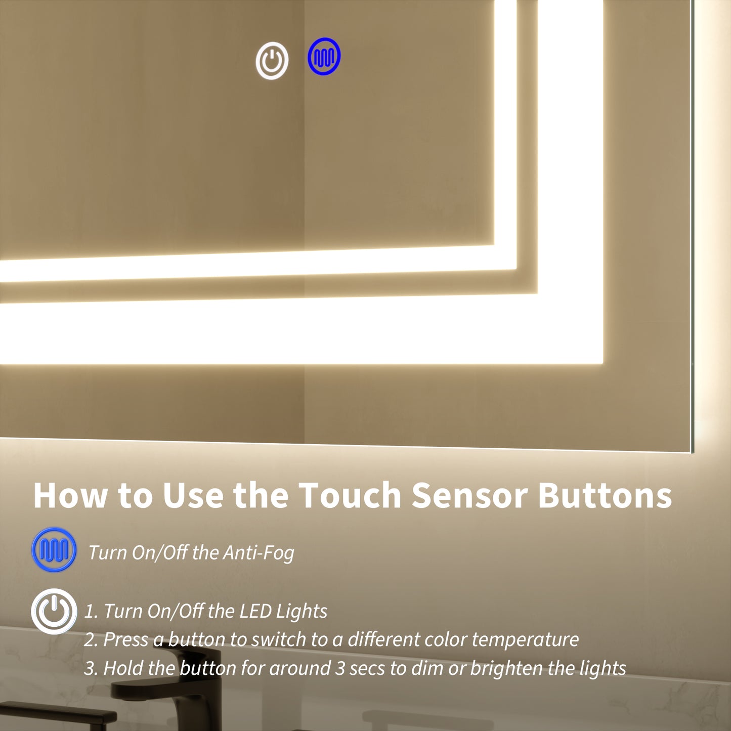 55"x36" LED Bathroom Mirror, Anti-Fog Memory Setting, 3 Colors Dimmable Lighted Bathroom Mirror Wall Mounted