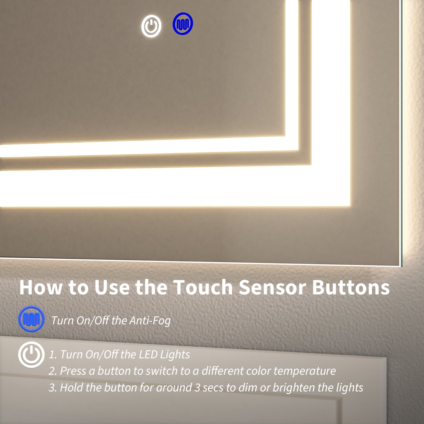 40"x32" LED Bathroom Mirror, Anti-Fog Memory Setting, 3 Colors Dimmable Lighted Bathroom Mirror Wall Mounted
