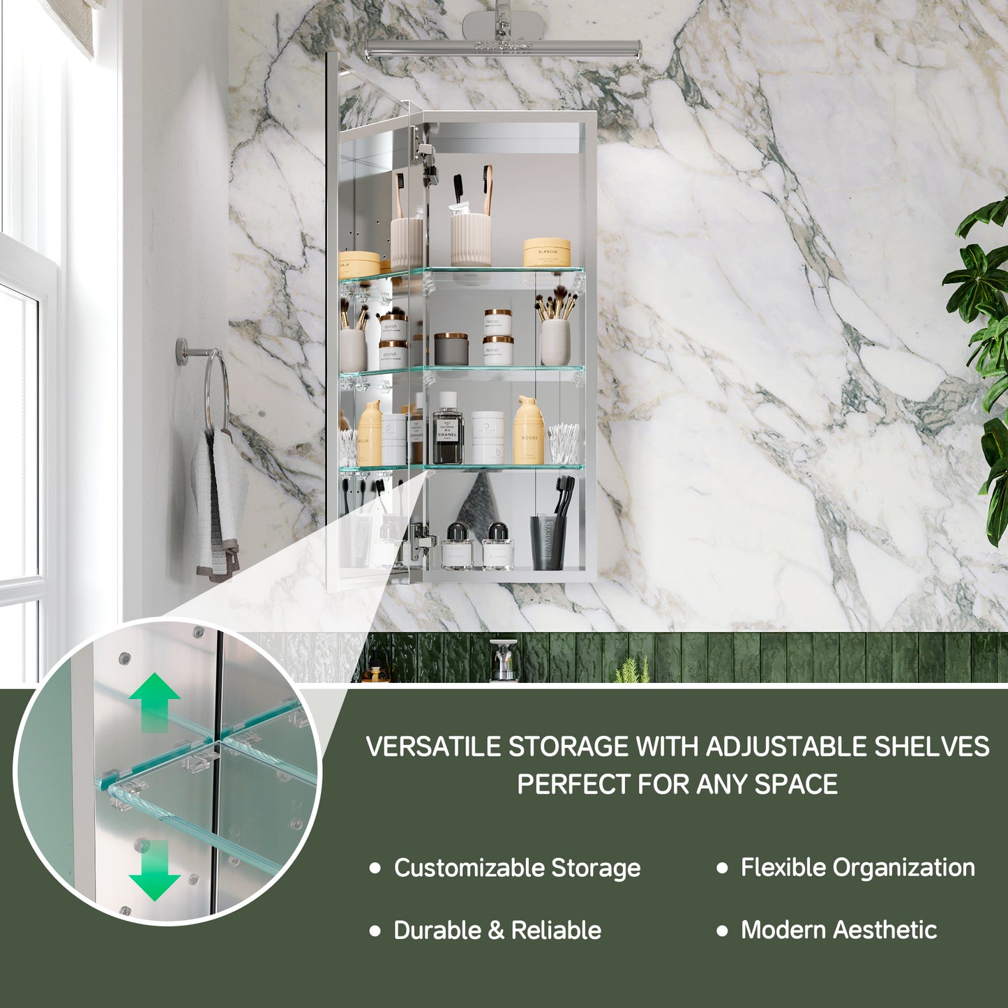 Premium Medicine Cabinet with Mirror – 12" x 30", Surface or Recessed Mount