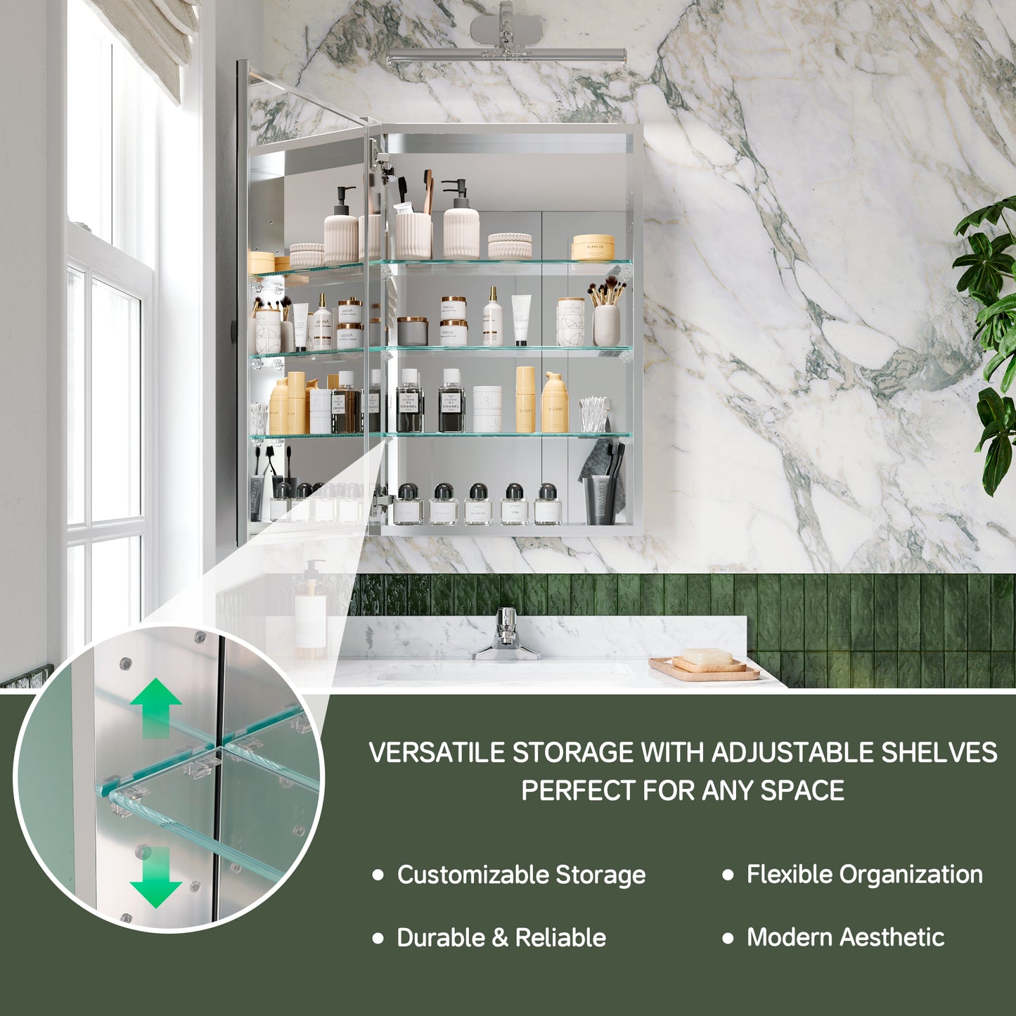 Premium Medicine Cabinet with Mirror – 20" x 30", Surface or Recessed Mount