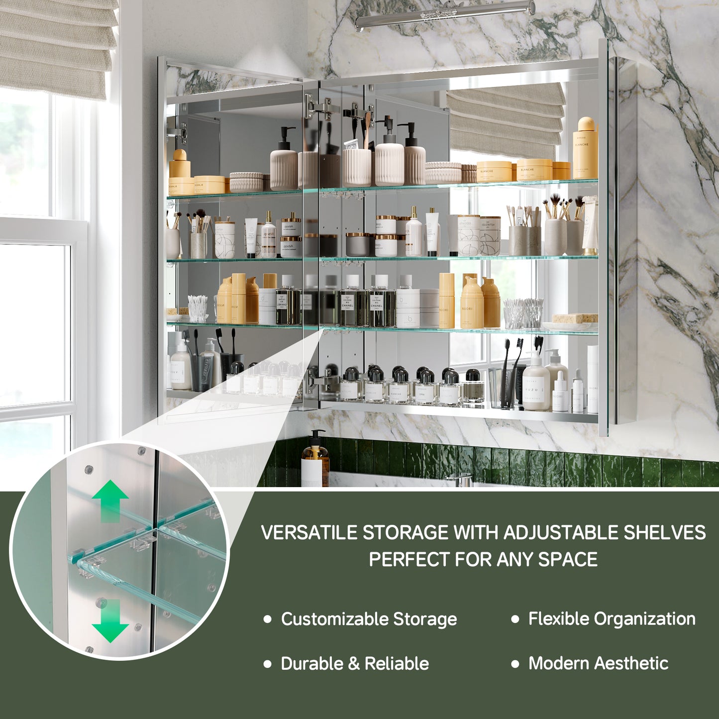 Double Door Premium Medicine Cabinet with Mirror – 30" x 30", Surface or Recessed Mount