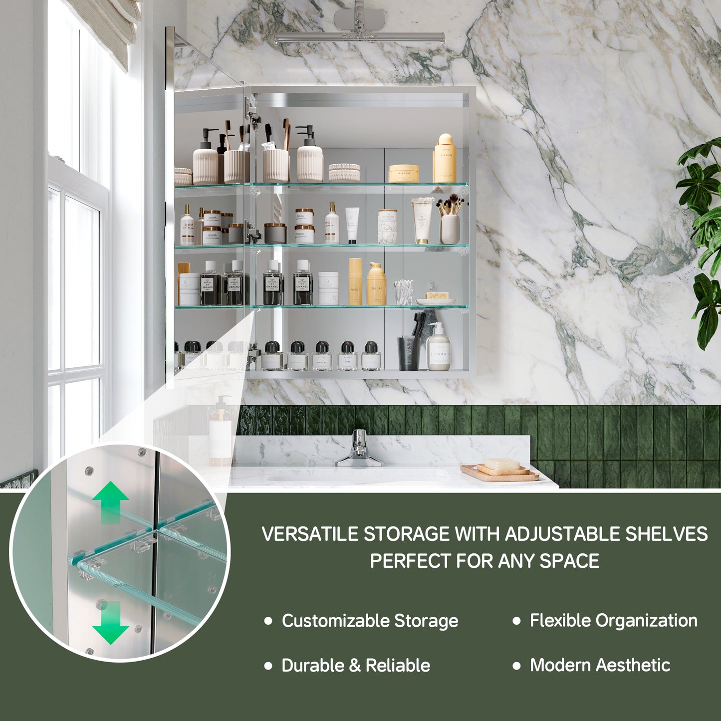 Premium Medicine Cabinet with Mirror – 24" x 30", Surface or Recessed Mount