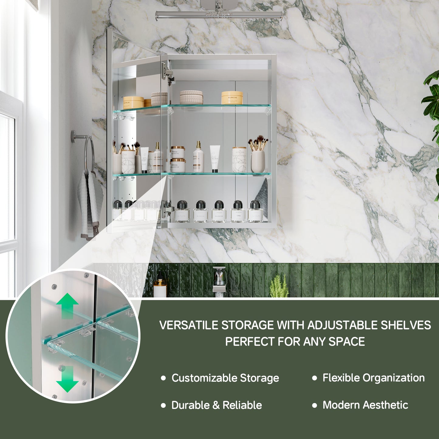 Premium Medicine Cabinet with Mirror – 16" x 24", Surface or Recessed Mount